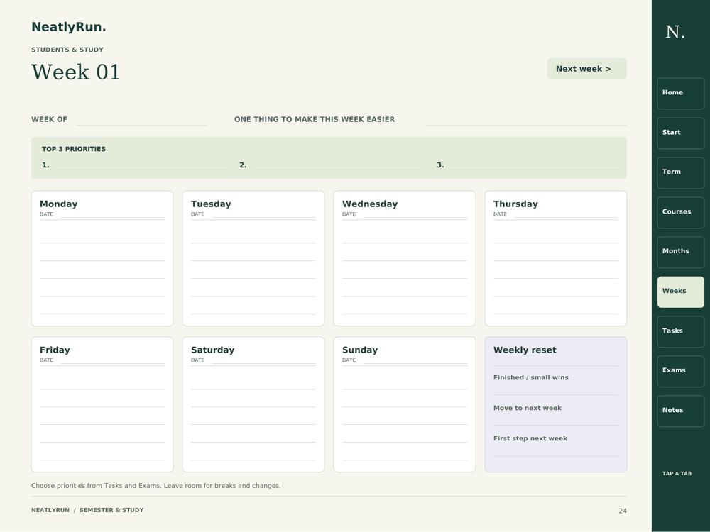 Semester & Study Planner – Digital PDF & Printable Pack
